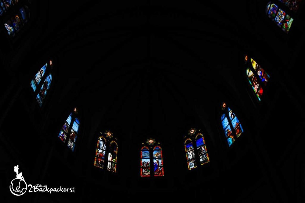 The glass panes at Interior of the St Mary's Cathedral in Yangon