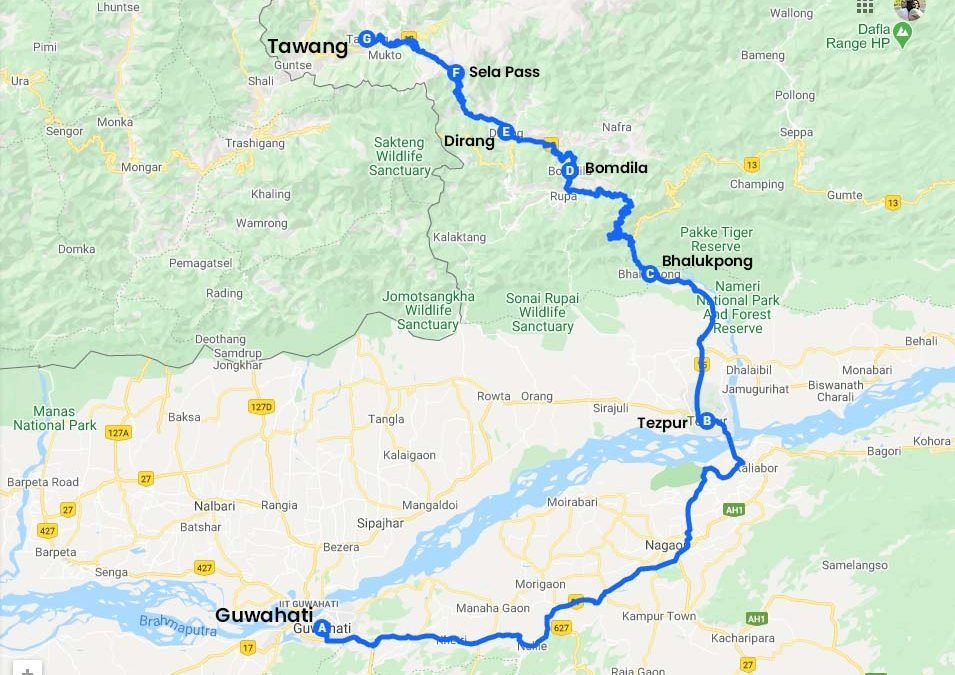 Guwahati To Tawang Road Map 106313 955x675 