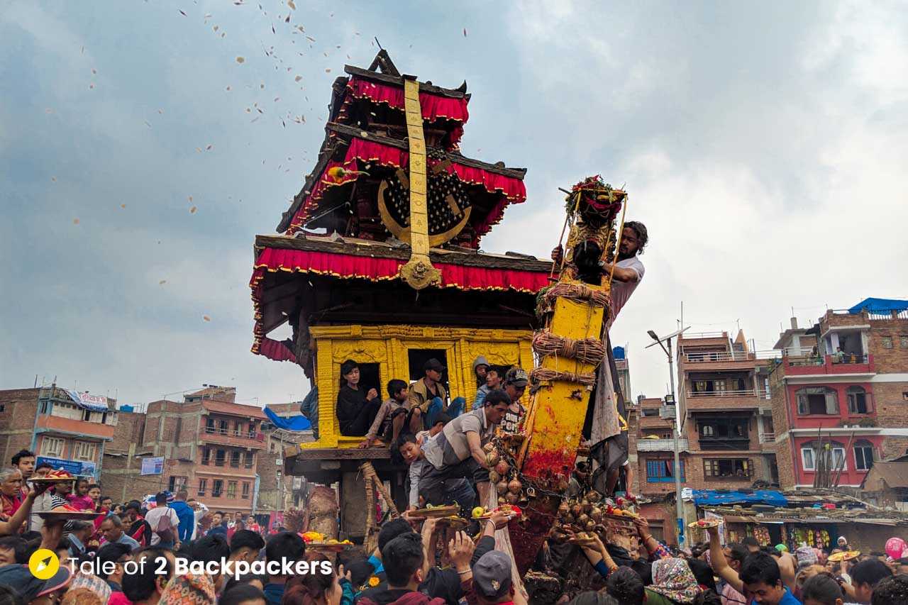 3-tiered chariot of Lord Bhairab at Bisket Jatra - Nepal Festival