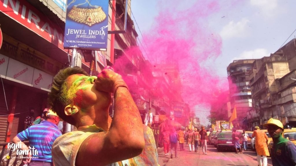 Blowing colours during Holi