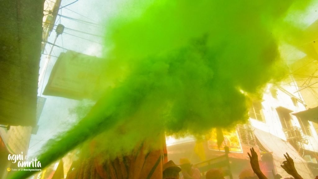 Painting the streets green during Holi