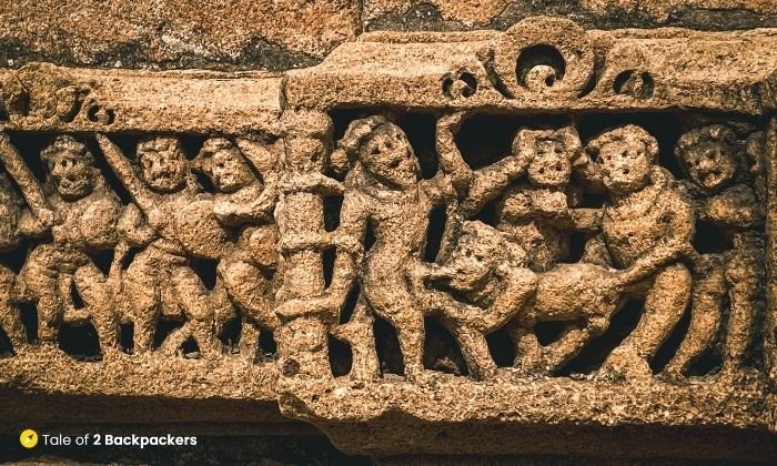 Erotic carvings on the walls of the temple in Modhera