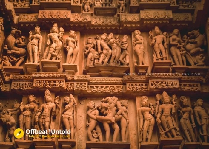 Erotics sculptures and other carvings at temples of Khajuraho