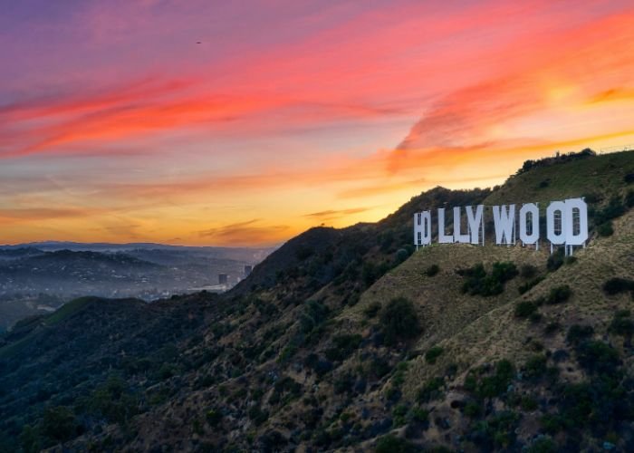 Hollywood sign at sunset