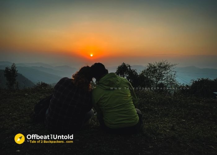 Watching the sunset at Zero Point in Longwa, Nagaland