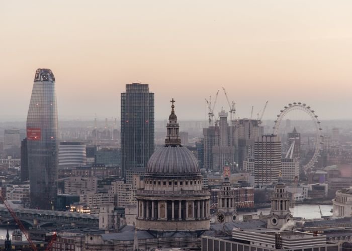 London skyline with ferris wheel