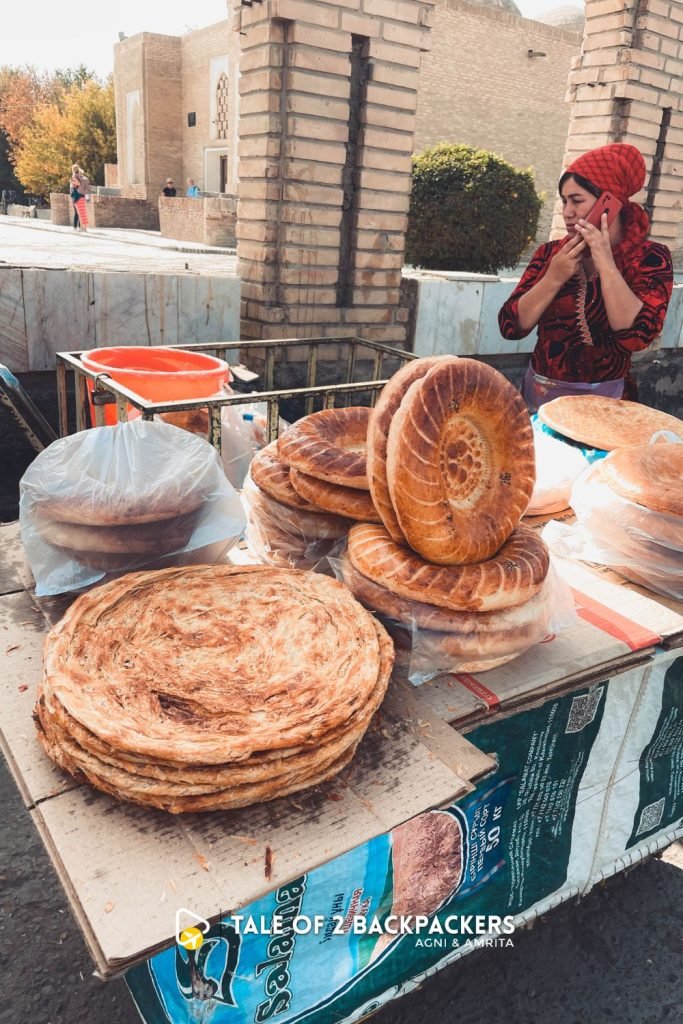 The bread section at Central Bazar in Bukhara