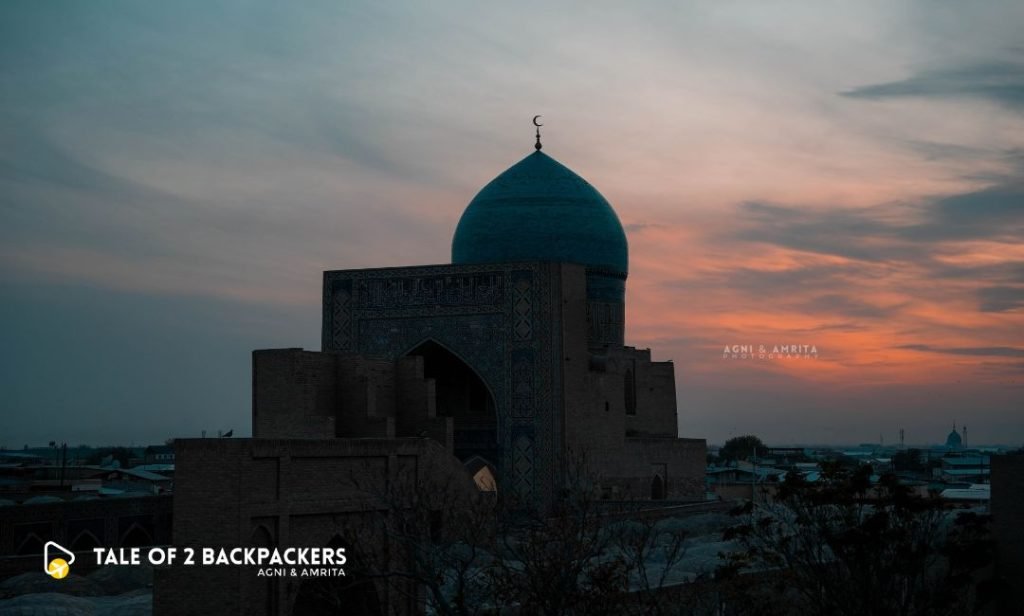 View of the Kalyan mosque in Bukhara at sunset